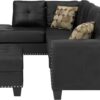 3-Piece Sectional Couch Set L Shape 98" Wide Sofa for Living Room with 2 Cup Holders and Storage Ottoman for Home Furniture Room Decor, Black