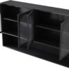 Metal Wall Cabinet with 4 Semi-Arch Glass Doors, 47.25" Wide Wall Mounted Storage Cabinet with Open Shelf, Modern Medicine Cabinet for Kitchen Bathroom Living Room, Black