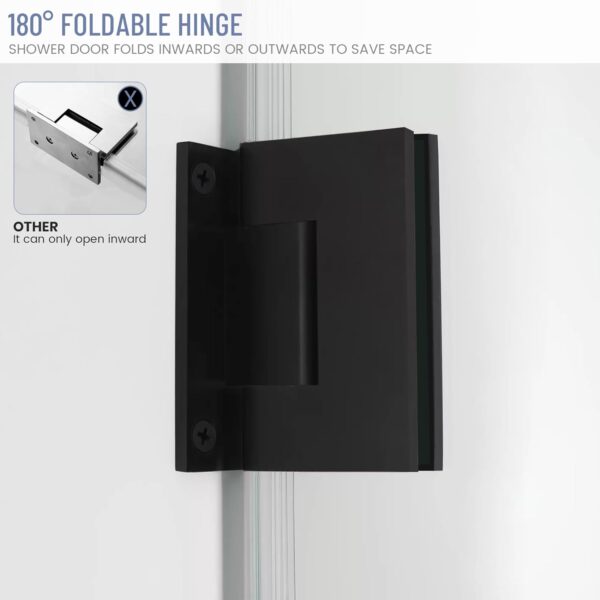 Hinged Shower Door, 34" W X 72" H Bathroom Shower Doors Clear Glass Shower Panel, 5/16" (8mm) Frameless Tempered Glass Shower Door in Matte Black with Handle and Seal Strip