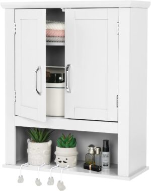 VINGLI Bathroom Wall Cabinet 21"x8.5"x25" Modern White Medicine Cabinet Organizer Over The Toilet Storage with 2 Doors 1 Adjustable Shelf Home Furniture