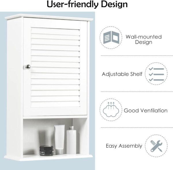 Tangkula Medicine Cabinet, Wall Mounted Bathroom Cabinet Single Door Wooden Bathroom Wall Cabinet with Adjustable Shelf