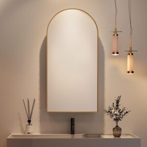 Arched Medicine Cabinet with Mirror,Arch Bathroom Medicine Cabinet with 3 Shelves,Wall Mounted Only,16x31 Inch