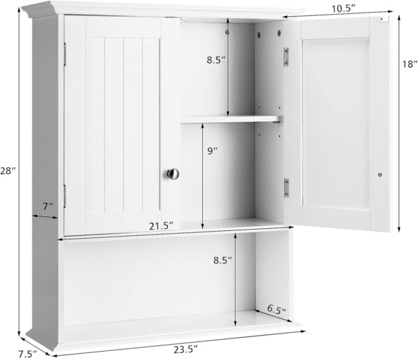 Tangkula Bathroom Wall Cabinet, Wooden Hanging Storage Cabinet with Doors & Shelves, Multipurpose Storage Cabinet for Bathroom Kitchen Living Room, Wall Mounted Bathroom Medicine Cabinet