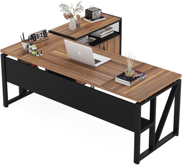 Tribesigns 63" Executive Desk with Reversible File Cabinet, Large L-Shaped Office Desk with Drawers, Business Furniture Workstation for Home Office