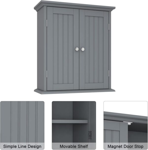 ChooChoo Bathroom Wall Cabinet, Over The Toilet Space Saver Storage Cabinet, Medicine Cabinet with 2 Door and Adjustable Shelves, Cupboard (Grey)