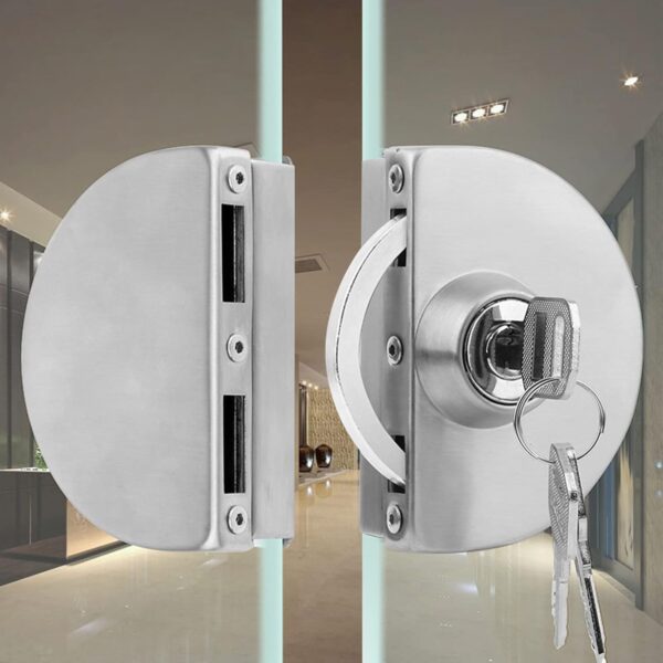 Fits on 1/2" Glass,10 mm -12 mm, Glass Door Lock, Stainless Steel Double Bolts Swing Push Sliding Access Control Office Glass Door Lock with 3 Keys (101-B)