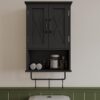 ChooChoo Farmhouse Medicine Cabinet, Bathroom Wall Cabinet with Adjustable Shelf, Towel Bar, 3 Hooks, Over The Toilet Storage Cabinet for Bathroom, Kitchen, Black