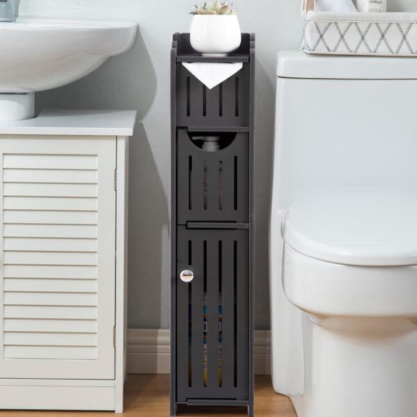 AOJEZOR Small Bathroom Storage Cabinet - Toilet Paper Cabinet Fit for Mega Roll, Matte Black