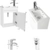 eclife 16" Small Bathroom Vanity Sink Combo, Modern Painted Wall Mounted Floating Cabinet W/Resin Basin Sink Top, Chrome Water Save Faucet & Pop Up Drain (White)