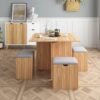 5-Piece Dining Table Set, Small Kitchen Table Set with 4 Stools Compact Space-Saving for Dining Room Kitchen Modern (Red Oak and Grey)