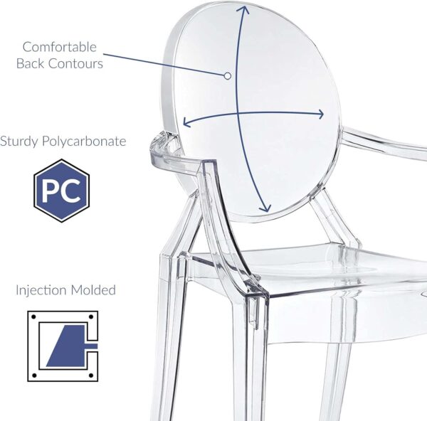 Modway Casper Modern Acrylic Stacking Kitchen and Dining Room Arm Chair in Clear - Fully Assembled