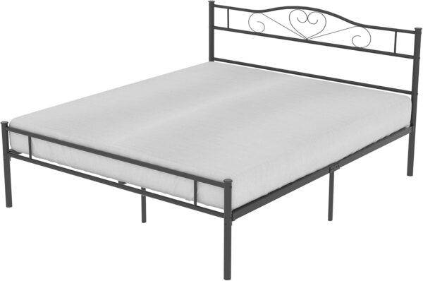 VECELO Metal Platform Bed Frame with Headboard & Footboard, Steel Slats Mattress Foundation, No Box Spring Needed, Queen, Charcoal Black