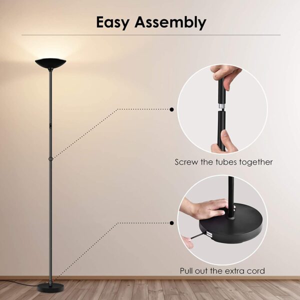 Floor Lamp, Standing Lamp, 20W 2000LM LED Torchiere Floor Lamp, Stepless Dimmable, Touch Control, 3000K Daylight, 50000hrs Lifespan, Floor Lamps for Living Room, Standing Lamps for Bedroom, Office