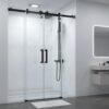 Frameless Double Sliding Shower Door,60 in.W x 74 in.H Shower Glass Door 5/16"(8mm) Thick，Stainless Steel Square Guide Rail, Matte Black Finished