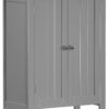 ZENY Bathroom Floor Storage Cabinet with Double Door + Adjustable Shelf, Wooden Organizer Cabinet for Living Room, Bathroom, Bedroom, Modern Home Furniture (Gray)