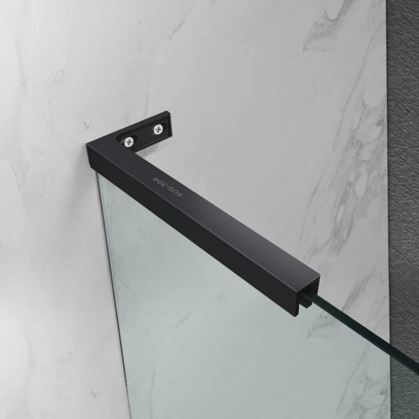 Shower Door Support Bracket, Stainless Steel Stabilizer Brace for 1/4"(6mm) 5/19"(8mm) 1/2"(10mm) Framless Shower Glass Door, 9.45 Inch Long, 3.4 Inch Right Bar, Matte Black