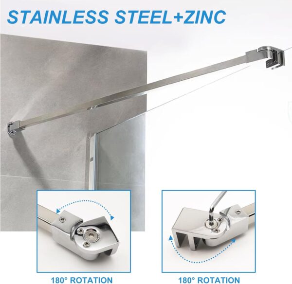 Stainless Steel Frameless Shower Door Fixed Panel Wall to Glass Support Bar for 1/4" to 3/8" Thick Glass by KAFENDA (500mm / 19.7", Polished Chrome)