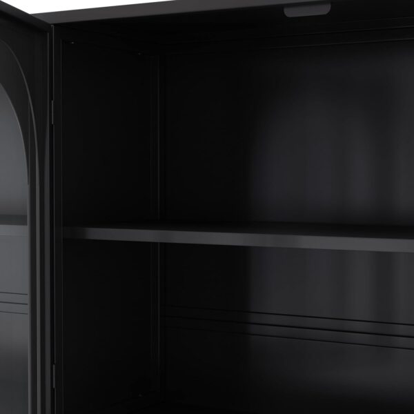 Metal Wall Cabinet with 4 Semi-Arch Glass Doors, 47.25" Wide Wall Mounted Storage Cabinet with Open Shelf, Modern Medicine Cabinet for Kitchen Bathroom Living Room, Black