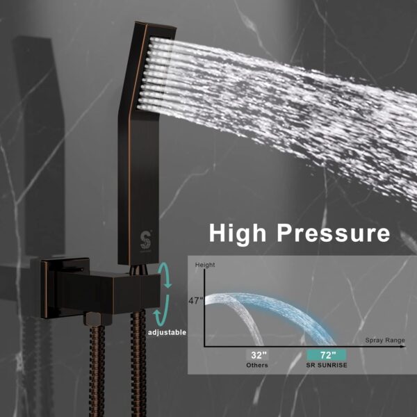 SR SUN RISE 12 Inches All Metal Bathtub Faucet Set Shower System with Tub Spout Square Rain Shower Head and Handheld Combo Shower Fixtues, Modern Valve and Trim Kit, Oil-Rubbed Bronze