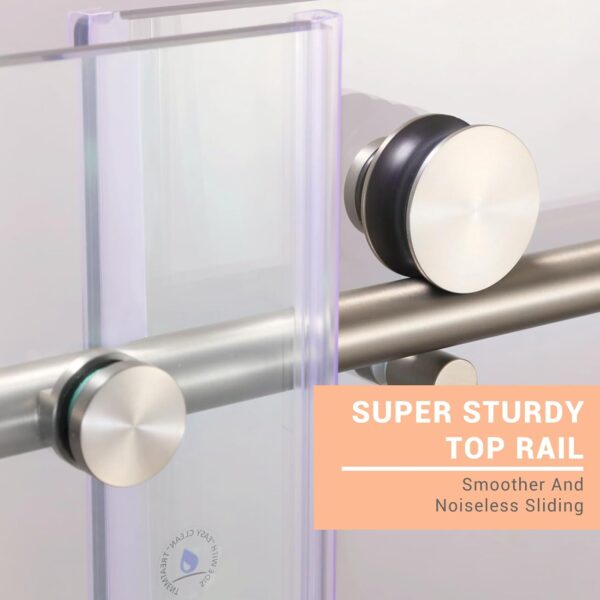 Shower Door, Sliding Shower Door with Explosion-Proof Film Clear Glass, Frameless Tempered Glass Shower Door with Stainless Steel Handle & Waterproof Seal Strip Parts