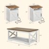 AMERLIFE 5-Piece Farmhouse Table Set Include 63" TV Stand with 26" Fireplace, 40" Coffee Table, 2 End Tables with Charging Station & USB Ports, Living Room Table Sets with Barn Door, Rustic Oak&White