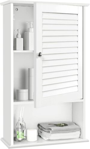 Tangkula Medicine Cabinet, Wall Mounted Bathroom Cabinet Single Door Wooden Bathroom Wall Cabinet with Adjustable Shelf