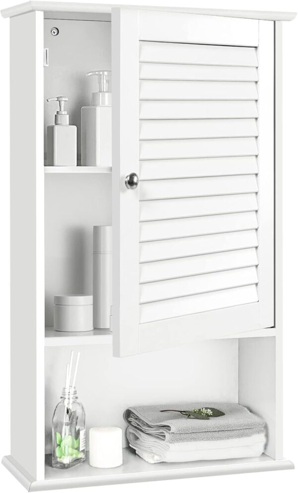 Tangkula Medicine Cabinet, Wall Mounted Bathroom Cabinet Single Door Wooden Bathroom Wall Cabinet with Adjustable Shelf