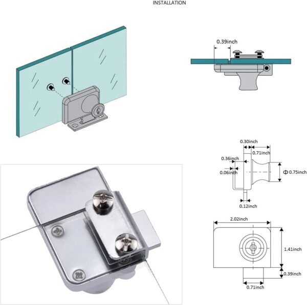 Showcase Lock Stainless Steel No Drill Glass Door Lock Display Cabinet Double Door Lock with Key for 0.21inch -0.31inch Glass Door(keyed Alike) (Silver, 409-2PCS)