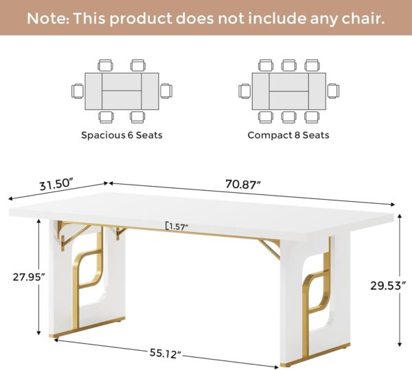 71 inch Large Simple Computer Desk, Executive Office Desk Workstation, Modern Study Writing Table, Business Furniture for Home Office, Faux Marble, White and Gold
