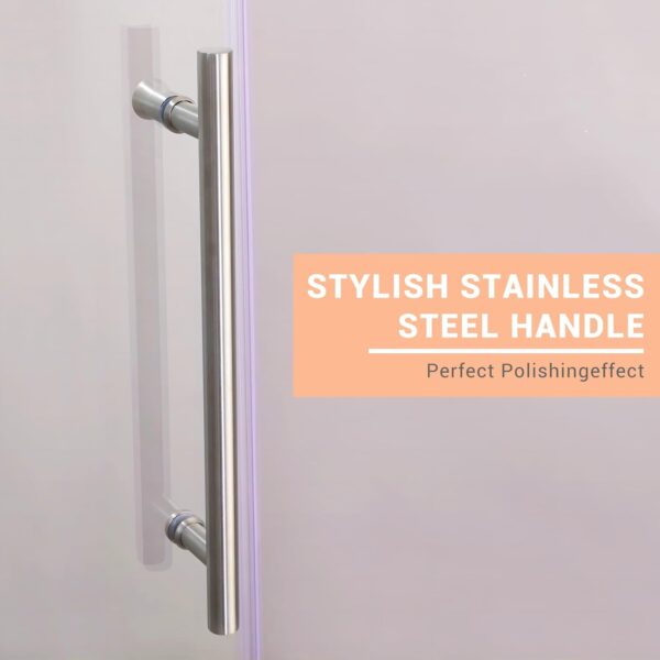 Shower Door, Sliding Shower Door with Explosion-Proof Film Clear Glass, Frameless Tempered Glass Shower Door with Stainless Steel Handle & Waterproof Seal Strip Parts