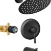 HUCKLE Bathroom Shower Head with Tub Faucet, 8-Inch Black Rainfall Shower Head with Shower Valve, Stainless Steels Shower System, Bathtub Faucet Set with Shower Valve Kit