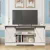 4 EVER WINNER White TV Stand for 65 inch TV for Living Room, Modern Farmhouse Barn Door TV Stand with Storage Cabinets and Adjustable Shelves for Bedroom, Media Entertainment Center TV Console Table