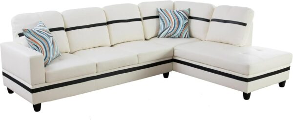 NicBex Sectional Couches for Living Room 2-Piece Modern Sectional Sofa with Right Chaise Classic L-Shape Sectional Couch Leather Upholstered Sofa Couches for Living Room, Office, White