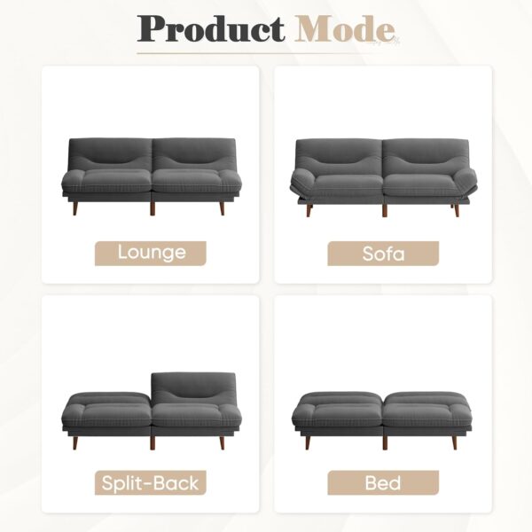 Homall Futon Sofa Bed, Modern Loveseat Futon Couch with Adjustable Backrest and Armrests, Sleeper Sofa Bed with Wood Frame for Living Room, Office, Apartment (Fabric, Grey)
