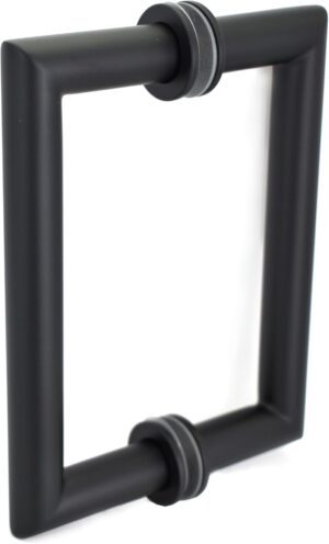 Shower Door Handle in Matte Black 6" Center to Center Mitered with Washers Back to Back, for Frameless Glass Shower Door, Stainless Steel, Easy to Install