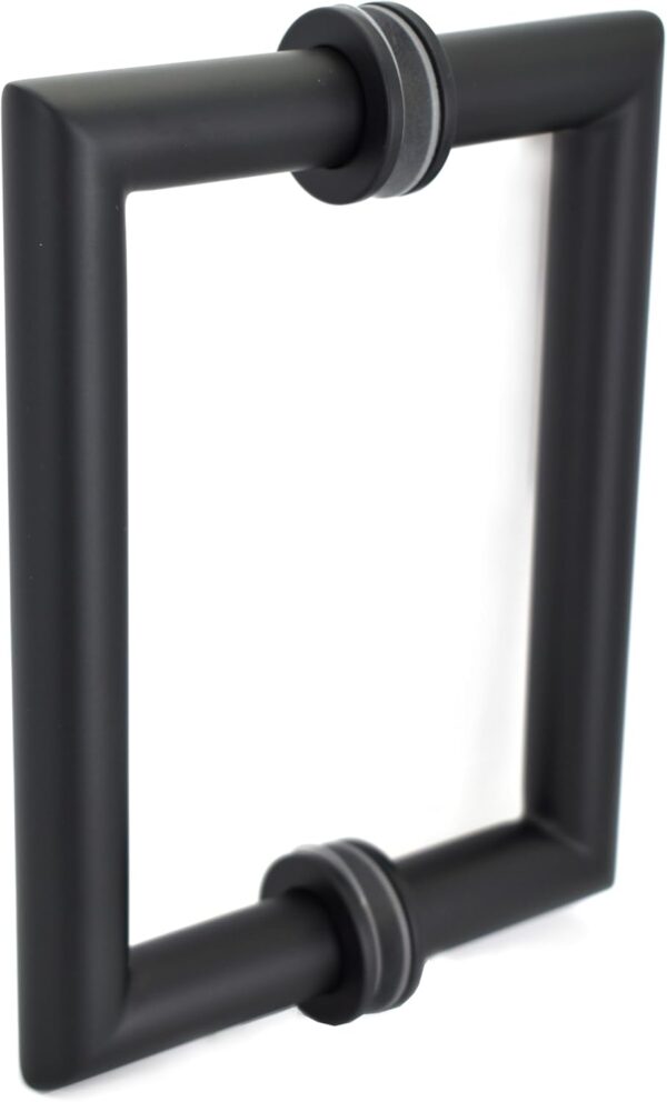 Shower Door Handle in Matte Black 6" Center to Center Mitered with Washers Back to Back, for Frameless Glass Shower Door, Stainless Steel, Easy to Install