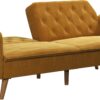 Novogratz Tallulah 83 Inch Futon Sofa Bed in Velvet Fabric, Upholstered Couch Sleeper with Memory Foam and Tufted Back, Mid-Century Modern, Mustard