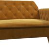 Novogratz Tallulah 83 Inch Futon Sofa Bed in Velvet Fabric, Upholstered Couch Sleeper with Memory Foam and Tufted Back, Mid-Century Modern, Mustard