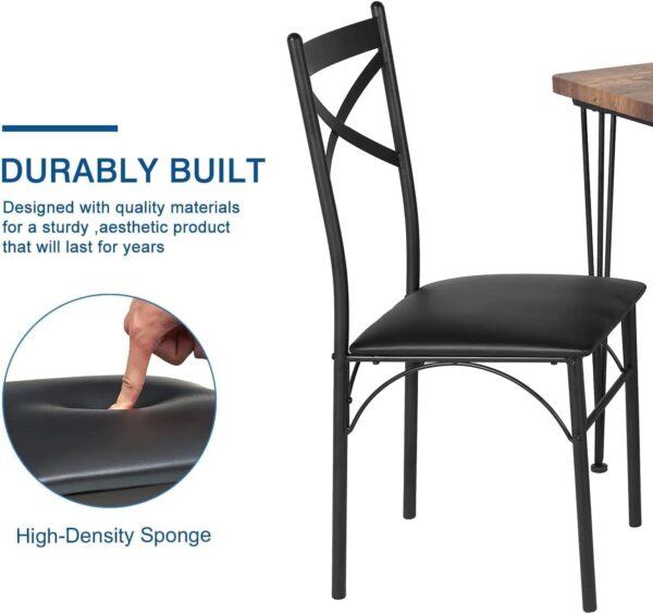 VECELO 5-Piece Dining Table Set for Home Kitchen Small Space Breakfast Nook, 4 Faux Leather Metal Frame Chairs, Retro Brown