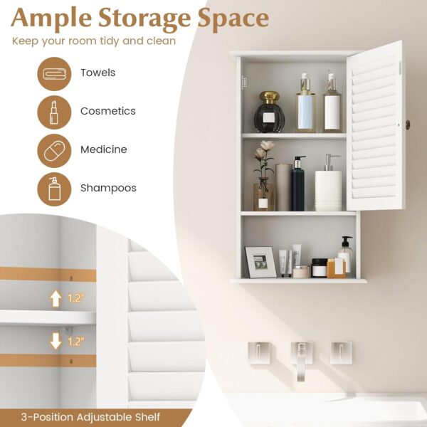 Giantex Bathroom Wall Mount Cabinet - Over The Toilet Storage Organizer with Single Door and Adjustable Shelf, Above Toilet Medicine Cabinet for Living Room, Kitchen, Hallway, Hanging Cabinet (White)