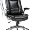 COLAMY Leather Executive Office Chair - High Back Home Computer Desk Chair with Padded Flip-up Arms, Adjustable Tilt Lock, Swivel Rolling Ergonomic Chair for Adult Working Study, Black