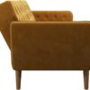 Novogratz Tallulah 83 Inch Futon Sofa Bed in Velvet Fabric, Upholstered Couch Sleeper with Memory Foam and Tufted Back, Mid-Century Modern, Mustard