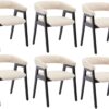 CIM0TA Modern Barrel Dining Chairs with Arms Set of 6, Upholstered Fabric Kitchen & Dining Room Chairs with Open Back/Black Wood Legs, Comfortable Side Chairs, Linen Beige