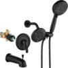 Aolemi Shower System Dual 2-in-1 Rain Shower Faucet Set 8-Setting Shower Head & Handheld Spray 3 Way Diverter Shower Trim Kit Pressure Rough-in Valve Included with Tub Spout Matte Black