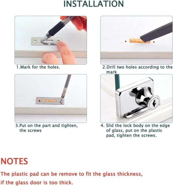 Showcase Lock Stainless Steel No Drill Glass Door Lock Display Cabinet Double Door Lock with Key for 0.21inch -0.31inch Glass Door(keyed Alike) (Silver, 409-2PCS)