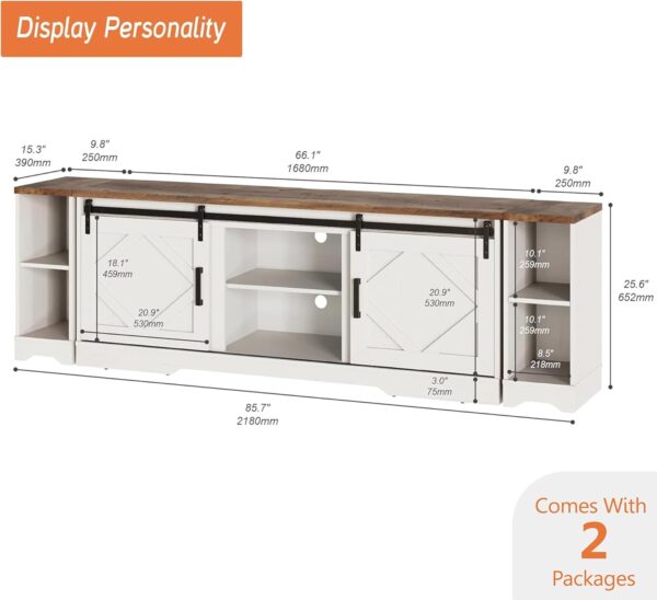 WAMPAT Modern Farmhouse 3 in 1 TV Stand for up to 95" TVs Wood Entertainment Center with Open Storage for Living Room,Antique White