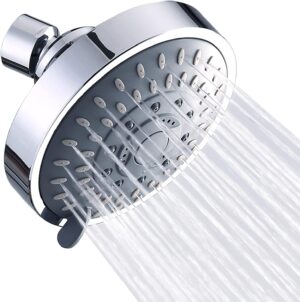 Briout Shower Head, High Pressure Shower Heads 4.1 Inch 5 Settings Rain High Flow Fixed Showerhead for Luxury Shower Experience Even at Low Water Pressure, Chrome