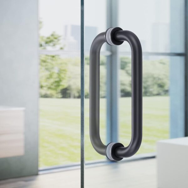 Ranbo C-Shaped 8" Back-to-Back Frameless Glass Shower Door Push Pull Handle, Fits 8-12mm(5/16"-1/2") Glass Doors,8" Mounting Hole Distance,304 Stainless Steel,Matte Black,for Bathroom, Sauna, Spa