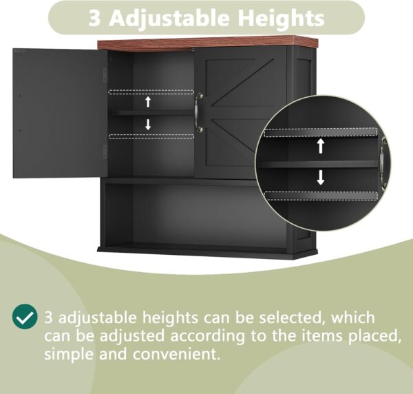 Smuxee Farmhouse Bathroom Cabinet Wall Mounted, Black Bathroom Medicine Cabinet with Adjustable Shelf, Bathroom Cabinet for Bathroom, Living Room, Laundry Room