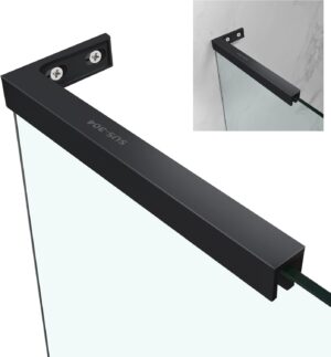 Shower Door Support Bracket, Stainless Steel Stabilizer Brace for 1/4"(6mm) 5/19"(8mm) 1/2"(10mm) Framless Shower Glass Door, 9.45 Inch Long, 3.4 Inch Right Bar, Matte Black